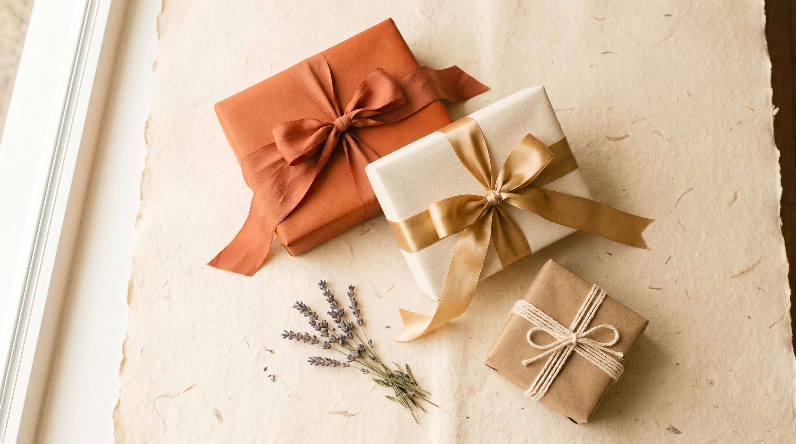 Three wrapped gift boxes